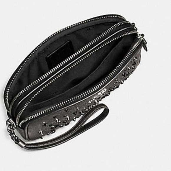 Coach Crossbody Metallic Blue Studded Rivets Star NASA Wristlet Bag Purse Wallet - Picture 11 of 15